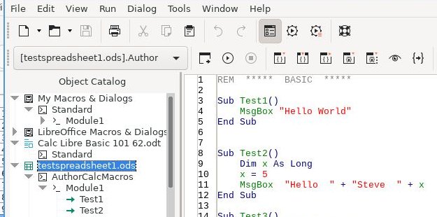 Calc screenshot for Code Window with two programs.