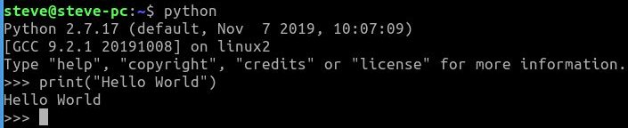 Python Hello World! from the command line.